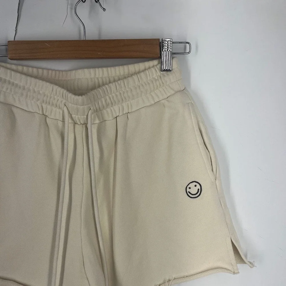 Things Between Cream Smiley Face Cotton Sweat Shorts TBP483 Womens‎ Small